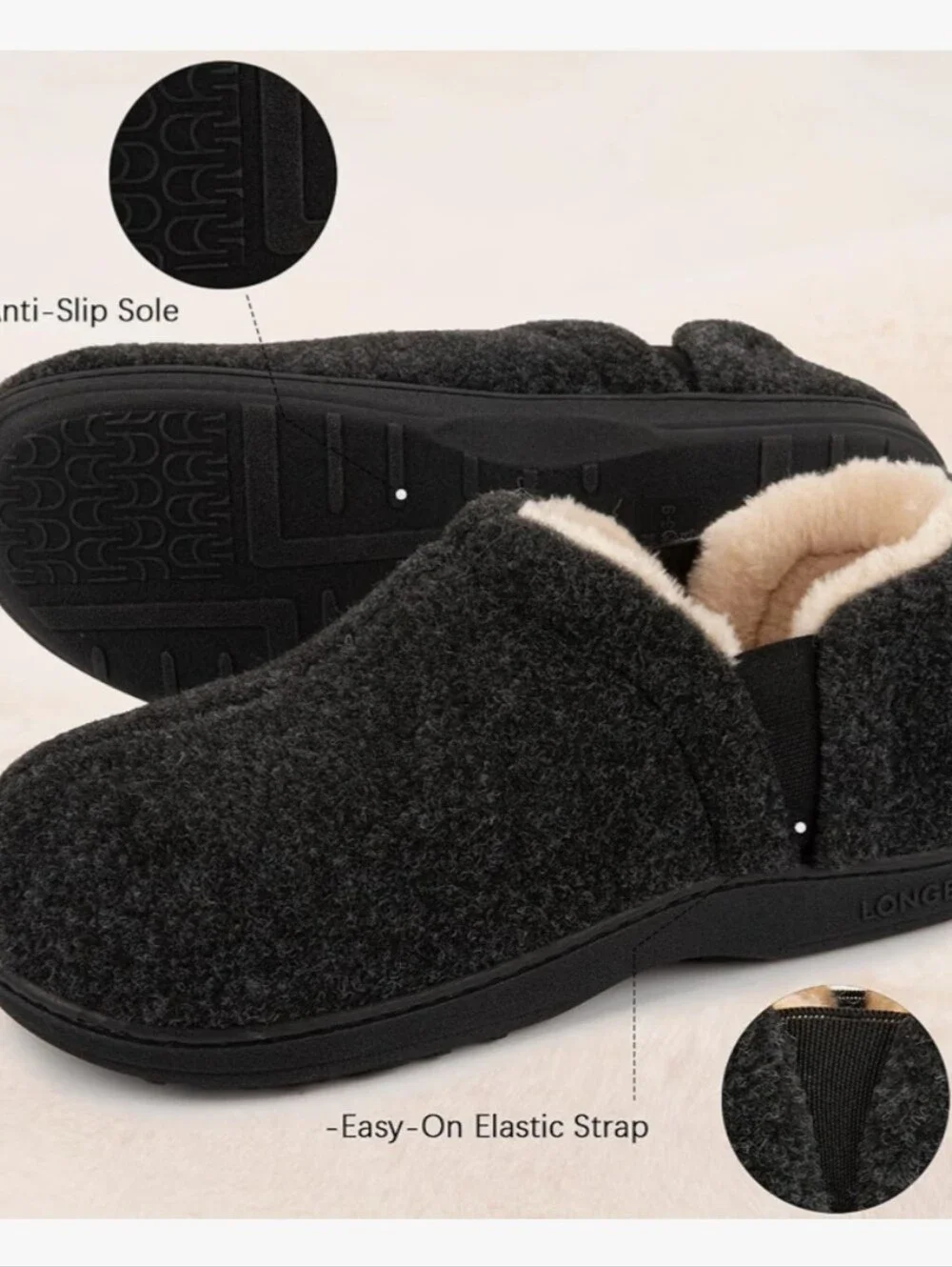 Men's Slippers Warm Bedroom Indoor Memory Foam Winter House Shoes